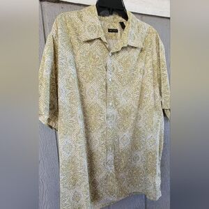 Structure Mens XL Hawaiian Shirt Green Paisley‎ Print Stretch Cotton